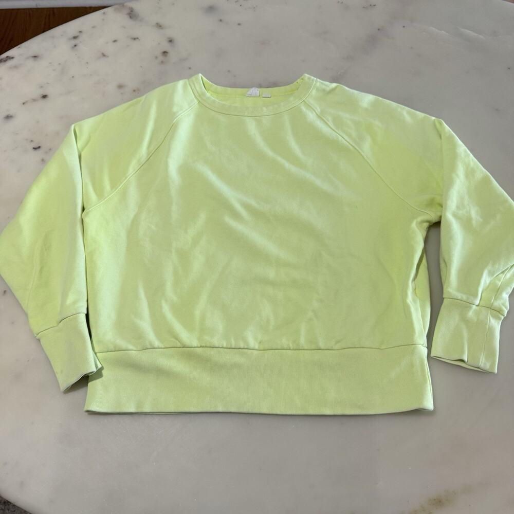 GAP Women M Raglan Sleeve Pullover Sweatshirt Neon Green Y2K Fleece Vintagesoft